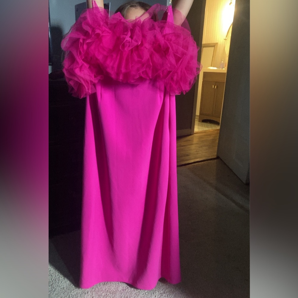Entro Pink Strapless Maxi Dress with Ruffled A-Line Style